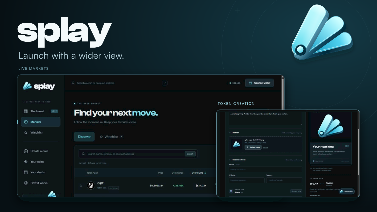 Splay editorial image featuring its cyan fan identity